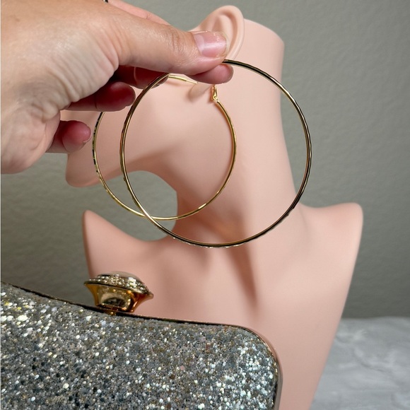 Shiny Gold Hoop Earrings - Picture 3 of 7